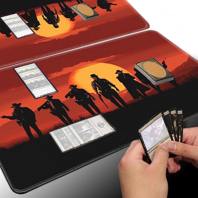 Board Game for TCG Playmat Table Mats Games Size 60X35 cm Mousepad Compatible for MTG RPG CCG Trading Card Game Play mats with 6 Dice (Playmat 142) Cowboy