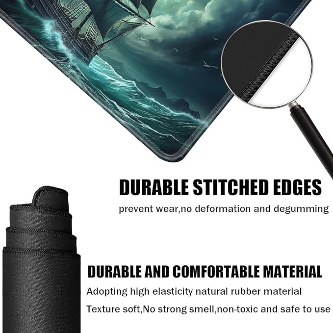 Board Game for TCG Playmat Table Mats Games Size 60X35 cm Mousepad Compatible for MTG RPG CCG Trading Card Game Play mats with 6 Dice (Playmat 127) Retro Sail