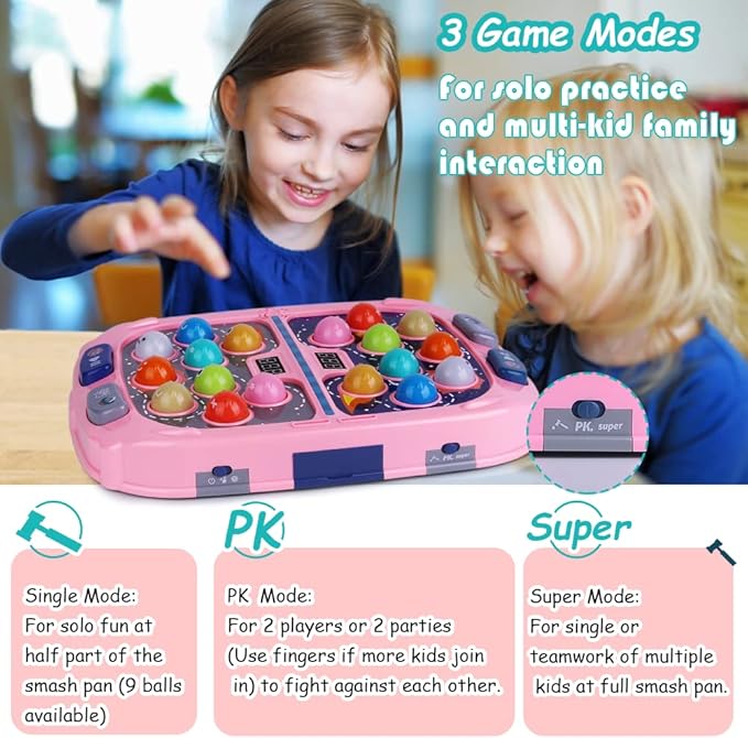 Hammer Mole Game,Toys for 3-12 Year Old Boys and Girls,Whack Game Toy for Toddlers,Birthday Gifts for 3 4 5 6 7 8+ Girls Kids,Interactive Educational Toys with Sound and Light,PK Mode with 2 Hammers