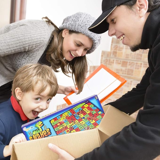Gamie Snakes and Ladders Board Game for Kids, Complete Set with Board, 6 Pegs, and Dice, Classic Fun for Family Game Night and Classroom, Best Birthday Gift Idea for Boys and Girls