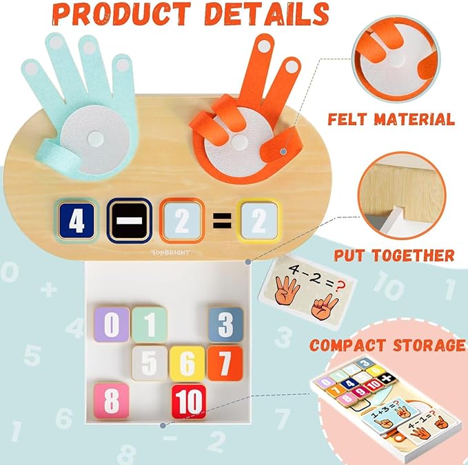 TOP BRIGHT Preschool Learning Toys for Toddlers 2-4, Educational Math Manipulatives Number Counting Blocks for Kids, Montessori Toys for 3 4 5 Year Old Finger Math Toy