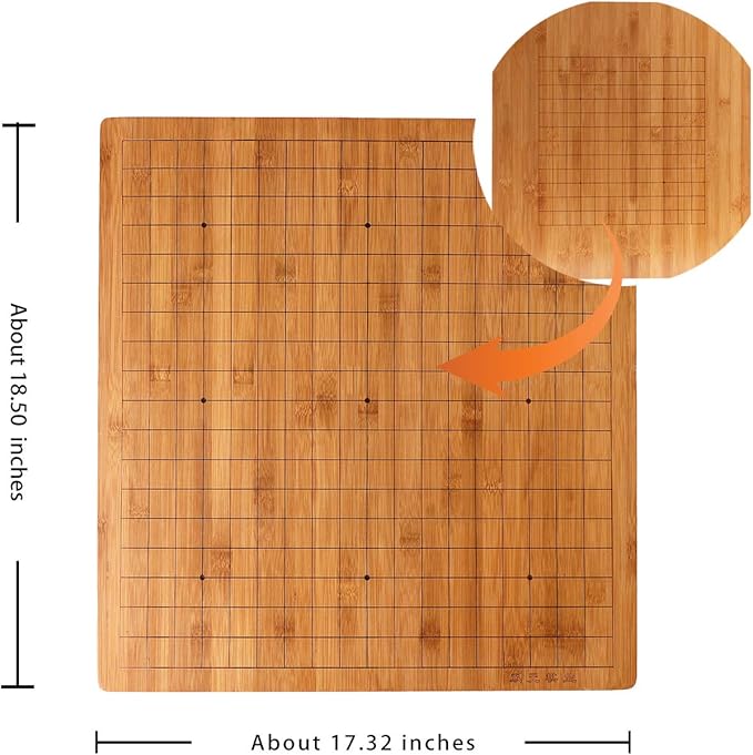 Go Game Set Reversible 19x19 / 13x13 Bamboo Game Board with Single Convex Ceramic Stone 361pcs and Bamboo Go Bowls, 2 Players Board Game