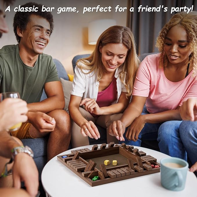 Shut The Box Game Wooden 1 2 3 4 Players Shut The Box Board Games with 8 Dice Math Addition and Pub Close The Box Game Wodden for Kids & Adults 12 Inch