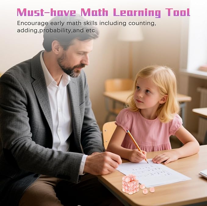 36 Pieces 12mm 6 Sided Mini Dice Set,Pearl Pattern D6 Game Dice Set,6 Sided Standard Game Dice for Board Games Dice Games Classroom Teaching Dices Game,with Portable Gaming Box(Millennial Pink)