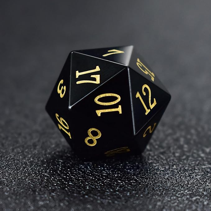 Gemstone DND Stone Dice Sets D&D 7 Pcs Polyhedral Dice Set Handmade Obsidian Gem Stone Dice Set Natural Gemstone Dice Sets with Metal Case for Dungeons and Dragons RPG MTG Tabletop Games