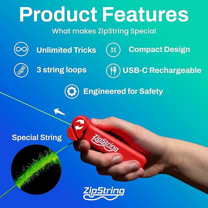 Original - As Seen on Shark Tank - Classic ZipString Rope Launcher Toy, Perfect for Kids & Adults - Fly a String Loop in The Air for Endless Tricks & Fun, Wonderment Awaits, Rock'it Red