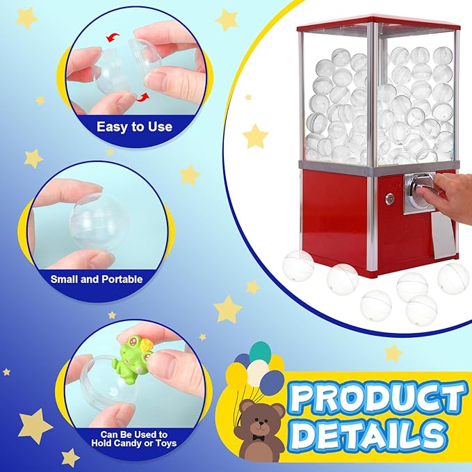 Libima 300 Pcs Gumball Machine Capsules Round Capsules 1.1" 1.25" Vending Machine Capsules Empty Clear Balls Toys Small Gumball Containers for Surprise Prize Party Favor (Clear)