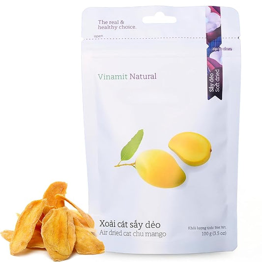 Vinamit Air Dried Mango | Naturally Sweet Mango Slices | 3.5 oz Bag | Vegan, Non-GMO, Gluten-Free & Low Added Sugar | Rich in Potassium | Ideal for Travel, Healthy Snacking