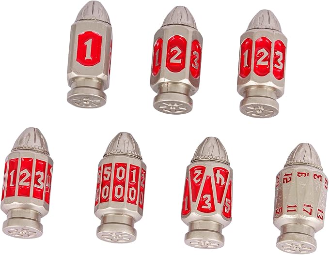UDIXI Metal Dice Set D&D 7-Die RPG Polyhedral Bullet Dice Set Cyberpunk Style with Metal Container for Role Playing Game or Other Tabletop Games（Nickel Red）