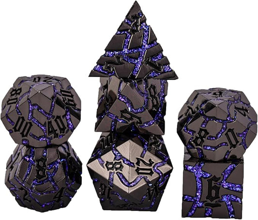 DND Crack Stripe Dice,Metallic Glitter Dice Set with Gift Box,Metal Polyhedral D&D Dice for Role Playing Game