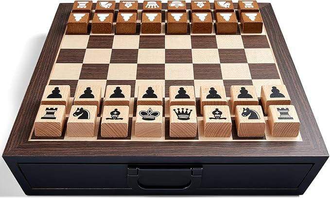 Unique Wooden Chess Set for Kids Adults, 12.5 Inch Chess Board Game with 2 Built-in Storage Drawers, Handmade Chess Pieces, 2 Extra Queens-Chess Table for Beginner/Home Decor