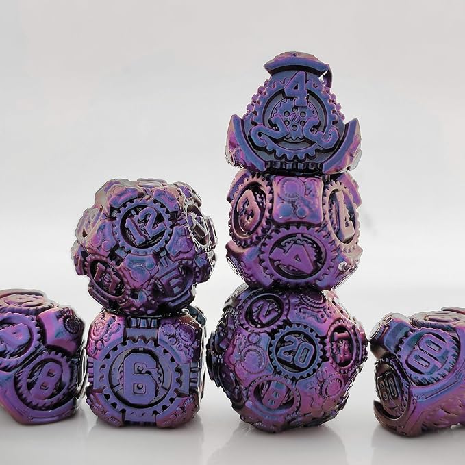 Geakeeper Construct D&D Dice, Metal DND Dice Set, 7Pcs Polyhedral Dragon Metallic D&D Dice with Gift Case for Dungeons and Dragon Game, RPG Role Playing Table Game Gifts (Gradient Purple)