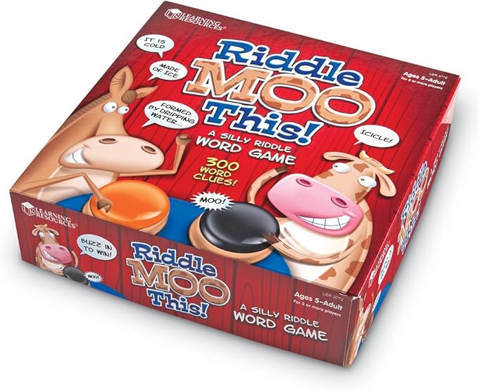 Learning Resources Riddle Moo This - A Silly Riddle Word Game, 150 Cards, 4 Buzzers, Ages 5+, Multi Color (LER3772)