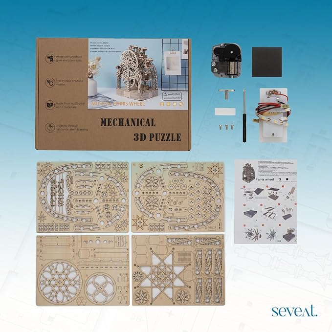 Mechanical 3D Wooden Puzzles, Brain-Teasing Puzzle Game for Every Occasion, Ideal Gifts for Teens and Adults (Ferris Wheel)