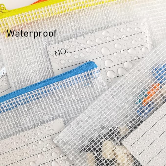 AUSTARK Plastic Mesh Zipper Pouch, 12Pcs Zipper File Bags with Label Pocket, Game Boards Storage Bags, Waterproof Document Storage Bags for Office Home Travel Cosmetic (A6 Size 6.3x4.7 in)