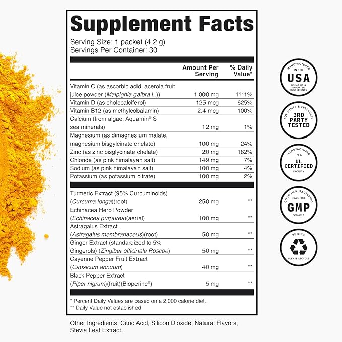 TRULEAN Everyday Wellness Shot Powder - Turmeric, Ginger, Vitamin C, Immunity & Immune Support Supplement - No Artificial Ingredients, No Sugar & Gluten Free - 30 Packets Citrus Flavor