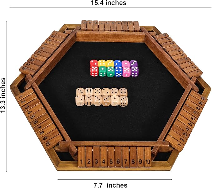 Upgraded 1-6 Player Shut The Box Dice Game with 12 Dice+Bonus Wooden 12 Dice, Classic Wooden Board Table Math Game for Adults,Kids/Tabletop Board Games for Classroom,Home,Party or Pub