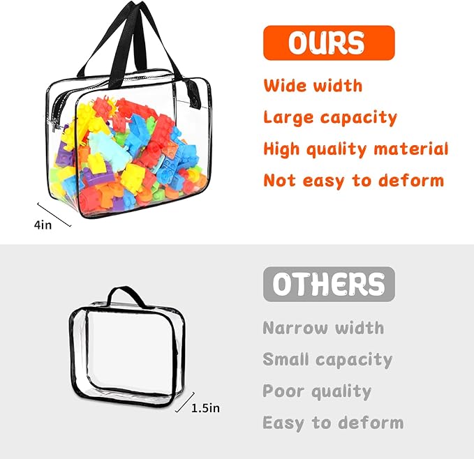 8 Packs Large Toy Storage Bags with Zipper and Labels, Clear PVC Waterproof Toy Organizers Bags for Board Games, Puzzles Pieces, Building Blocks, Handmade Accessories, Kid Books