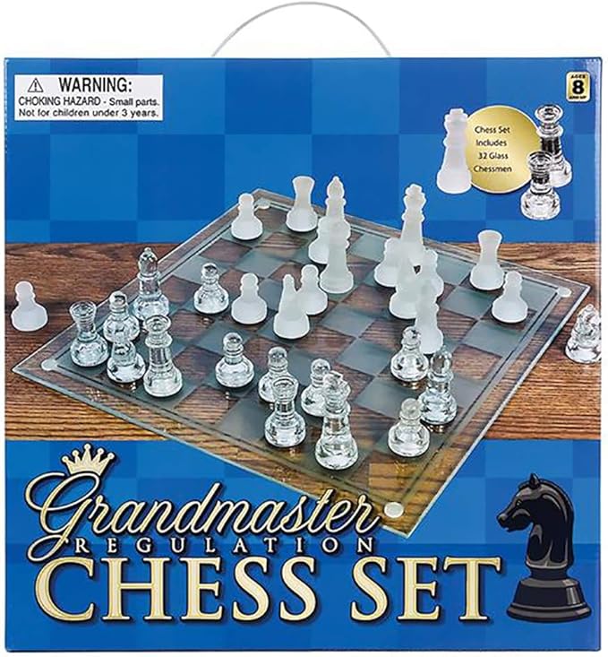 The Dreidel Company Elegant Glass Chess Set, Board Games, Great for Prizes (14" Glass Chess Set)