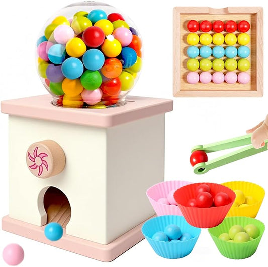 9.6" Wooden Gumball Machine Counting Montessori Toys for 3 4 5 Years Old Boys Girls, Toddler Preschool Learning Activities Toy for Kids Ages 4-8, Birthday Gifts Sensory Toys