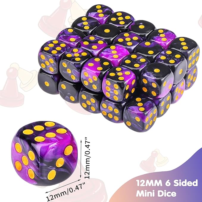 36 Pieces 12mm 6 Sided Mini Dice Set,Two Colours D6 Game Dice Set,6 Sided Standard Game Dice for Board Games Dice Games Classroom Teaching Dices Game,with Portable Gaming Box(Purple & Black)