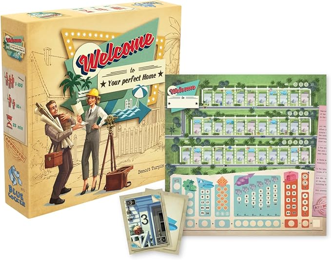 Welcome to... Your Perfect Home Board Game | City Building Strategy Game | Narrative Adventure Game for Adults and Kids | Ages 10+ | 1-6 Players | Avg. Playtime 25 Minutes | Made by Blue Cocker Games