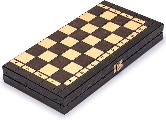 Husaria European International Wooden Chess Game Set Regal - 13.8 Inches Medium Size Chess Set with Handcrafted Chessmen and Felted Folding Board