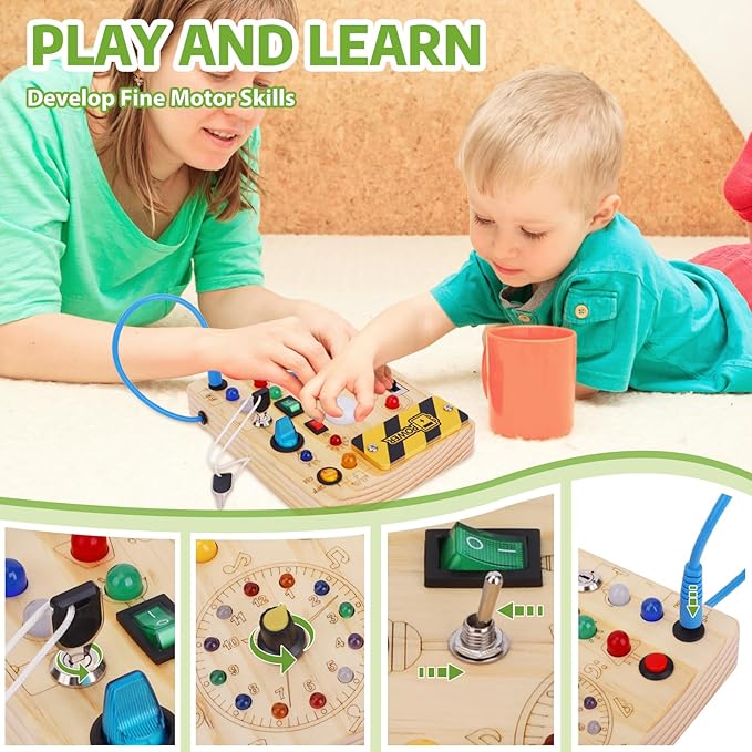 Montessori Busy Board,Montessori Toys for 1-3 Years Old,Baby Sensory Board,Preschool Learning Activities,Wooden Toys for Toddler,Christmas & Birthday Gift for Boys & Girls