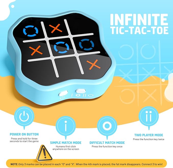 Tic Tac Toe Game, 3-in-1 Electronic Handheld Games Console for Kids Memory Growth,Board Game for Kids and Adults, Christmas and Birthday Gifts for All Ages 3+