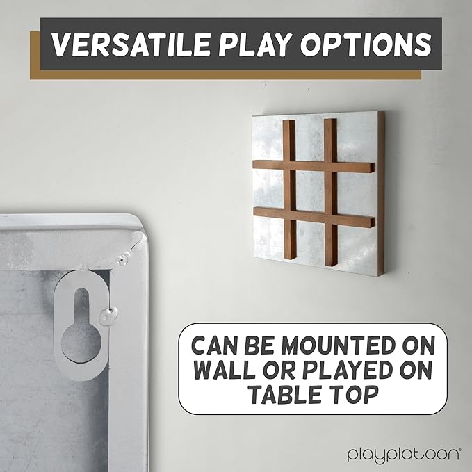 Play Platoon Metal & Wood Magnetic Tic Tac Toe Wall Mounted Games - 13.5 Inch Table Top Playroom Decor or Wall Mounted Room Decor - Rustic Board Game, Room Accessories