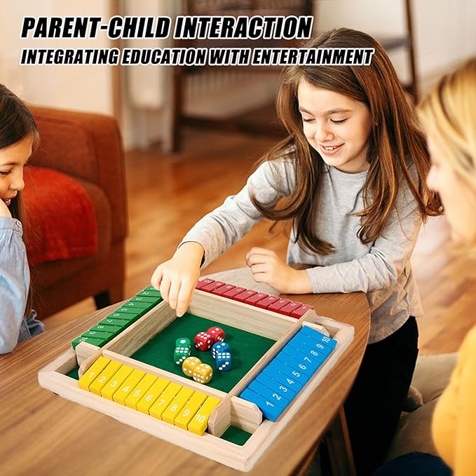 Winbar Shut The Box Dice Game, 2-4 Player Wooden Board Game with 8 dice Suitable for Gatherings classrooms Bars Math Games and Classic Tabletop Games with 8 dice