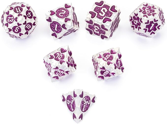 Metal D&D Dice Set 7pcs DND Dice Set with Beautiful Gift Box for Dungeons and Dragons MTR PRG Tabletop Games (Silver-Rose)