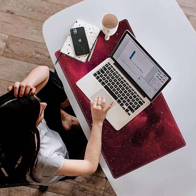 Card Playmat 24" x 14" Game Mat for MTG/TCG Cards, Trading Card Game Stitched Play Mats Original Duel Mat Gaming Competition Pad Board Games Card Binder, Galaxy Red Mana