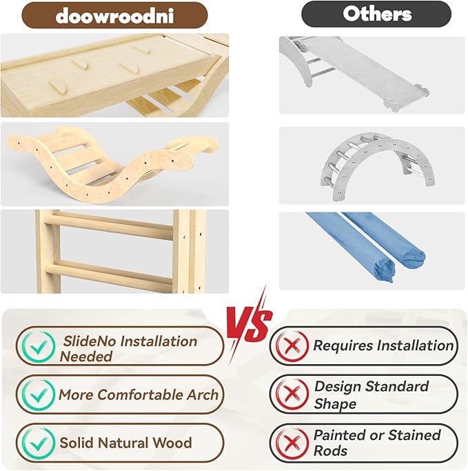 Pikler Triangle Set 7in1 Toddler Climbing Toys Indoor Foldable Baby Climbing Toys Wooden Montessori Climbing Set with Arch, Ramp, Ladder for 1-3 Years, Jungle Gym for Kids (Natural)