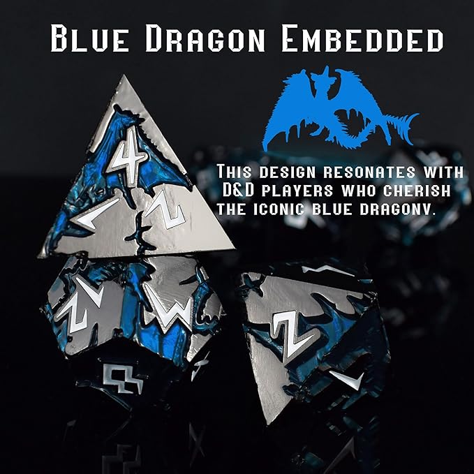 Rule Dice D&D Dice 7 Die Metal DND Dice Set, Weighted Metallic Dungeons and Dragons Dice Set, Large Polyhedral D and D Dice Sets, Cool MTG RPG Dice DND with Gifts Case for Role Playing (Black White)