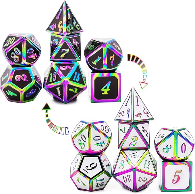 HAOMEJA Color Changing Temperature Metal DND dice kit, D&D dice Set Role Playing Dice Dungeons and Dragons Black Transition White