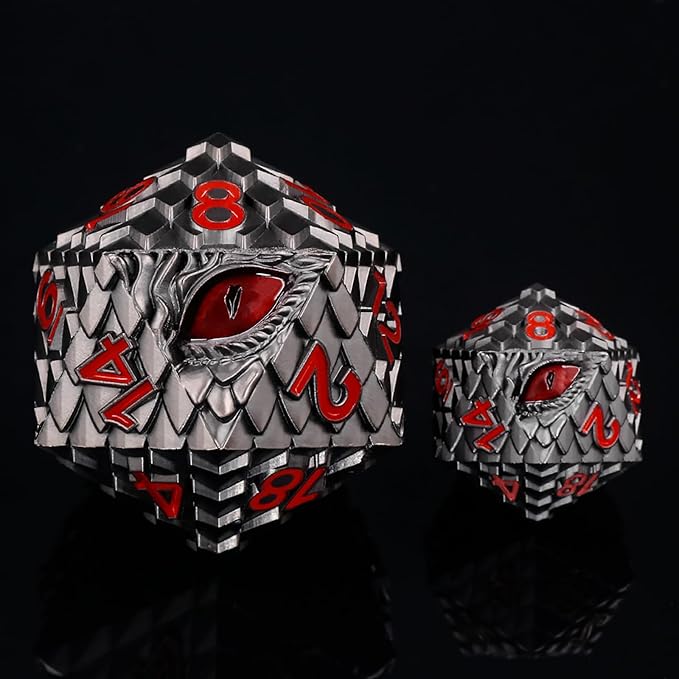 Metal D20 DND Dice Set - Dragon Scale Metallic 20 Sided Giant Polyhedral Dice,35mm Large Dragon Eye Metal D&D Dice Set for Dungeons and Dragon Tabletop Game(Black Dragon Scale)