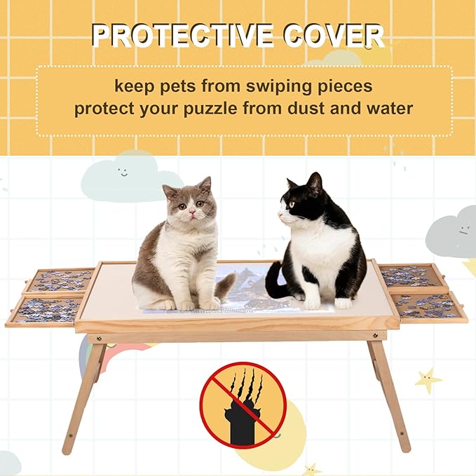 Yacona Puzzle Board 1500 Pieces,34.3”x 26.5” Jigsaw Puzzle Table with 4 Drawers and Cover,Portable Board GameTable with Folding Legs for Adults and Teens