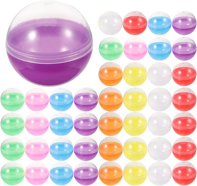 Yardwe 50Pcs Gumball Vending Machine Capsules, Empty Clear Colored Round Capsules Plastic Containers for Prizes Party Favors (1.8 Inch, Random Colors)