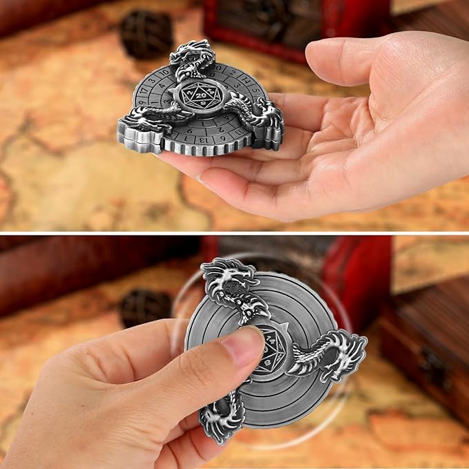 Spinner DND Dice, 7-in-1 Dragon Metallic D&D Dice, Dragon Roulette Dice Spinner for DND Dice Set, DND Gifts with Gift Box, Role Playing Board Game Accessories, DND Dice Set Gifts, Silver