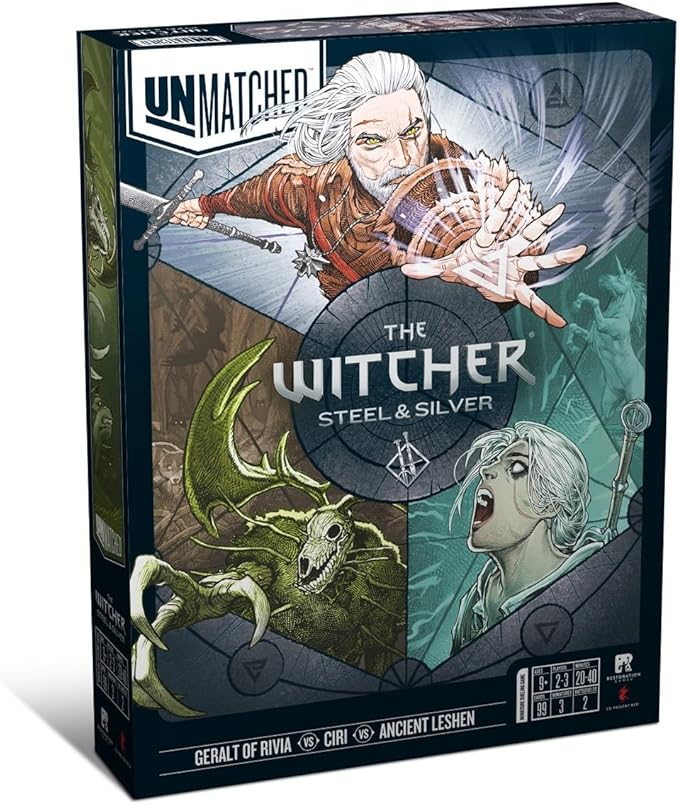 Restoration Games, Unmatched The Witcher Steel & Silver - Strategy Fighting Board Game - for 2 Players and Ages 9+