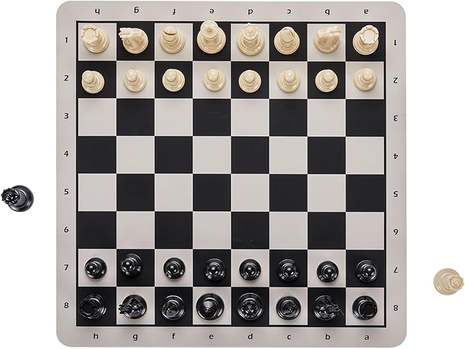 Conqueror Tournament Travel Chess Set 18''x18'' Foldable Silicone Chess Board / 3.5'' King Height Plastic Double Weighted Classic Staunton (Black and White Chessboard)