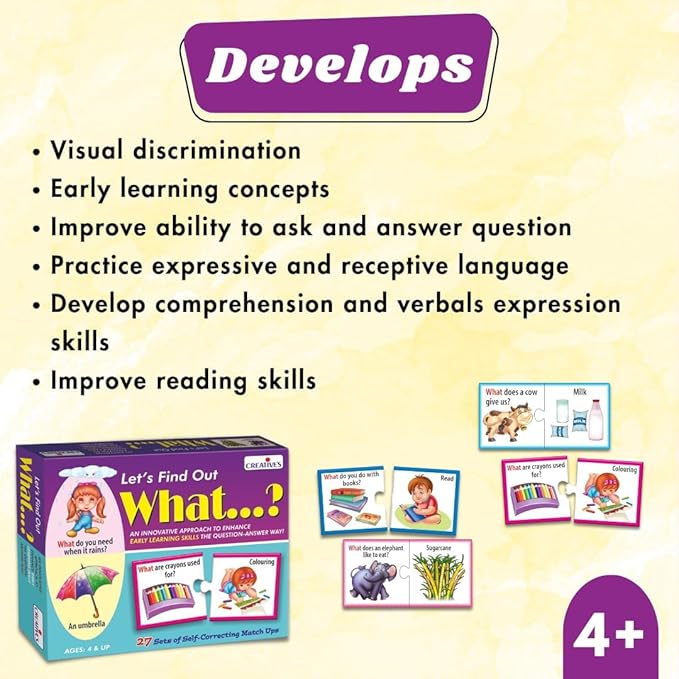 Creative's WH Series - Let's Find Out- What?, Question - Answer Puzzles Game, Learning Games for Kids - Self-Correcting Match Ups Game, Picture Puzzle Game - Preschool Learning Games - Ages 4 & Up