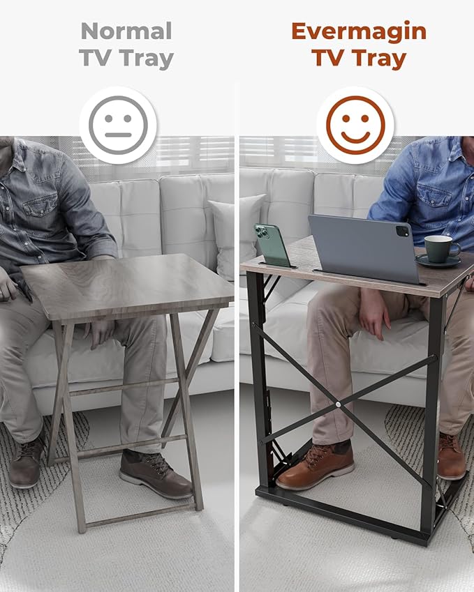 21''Wx28''H Folding TV Tray for Eating, Small Foldable C-Shaped Tray Table with Tablet and Phone Slots, Slide Under Couch Side Table for Recliner, Living Room, Bedroom, Greige