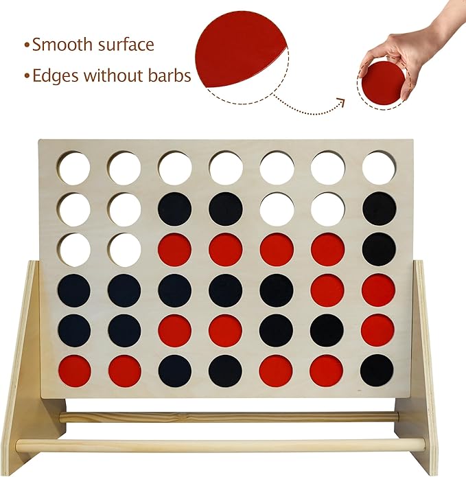 GOTHINK Giant Wooden Four in a Row 1.9Ft Board Games for Family Night Toy Gifts - 4 in a Row Game Set with 42 Coins for Kids & Adults Birthday Party Games & Holiday Indoor/Ourdoor Activity