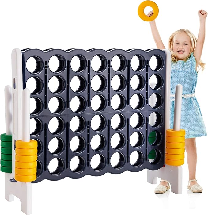 Costzon Giant 4-in-A-Row, Jumbo 4-to-Score Giant Game Set for Kids & Adults, Indoor Outdoor Yard Connect Game, 3.5FT Tall with 42 Jumbo Rings & Quick-Release Slider, Perfect for Family & Party Games