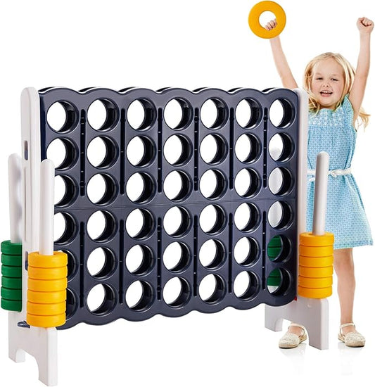 Costzon Giant 4-in-A-Row, Jumbo 4-to-Score Giant Game Set for Kids & Adults, Indoor Outdoor Yard Connect Game, 3.5FT Tall with 42 Jumbo Rings & Quick-Release Slider, Perfect for Family & Party Games