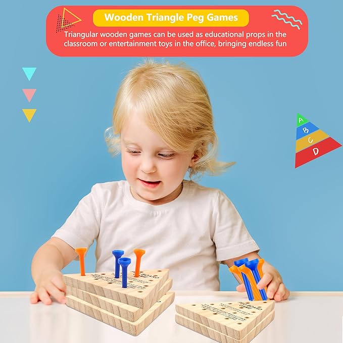 54 Pack Wooden Triangle Peg Game Fun Peg Board Games Learning Puzzles Strategy Toy Family Wooden Educational Board Game for Teens Adults Travel Gathering