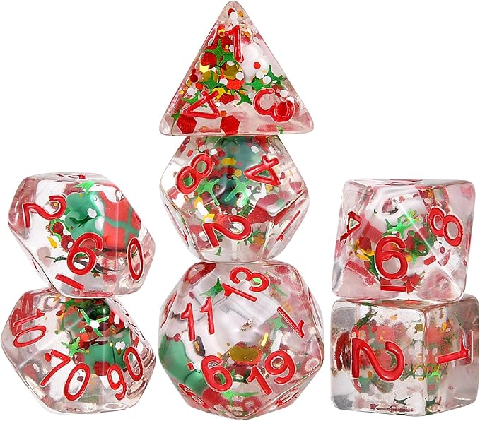 OriCraft Christmas Dice Set - DND Dice with Santa Claus, Christmas Tree D20 & Polyhedral Gaming Dices (7 Set)