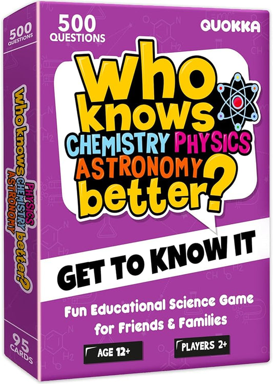 Board Games for Kids 8-12 and Family - Science Trivia Card Game for Kids Age 12+ - Who Knows Chemistry Physics Astronomy Better? - 500+ Questions - Fast-Paced Educational Game for Teens and Adults